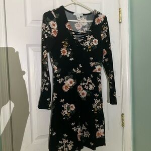 Floral black dress long sleeve